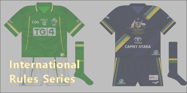 The kits worn in the hybrid International Rules games between Ireland and Australia.